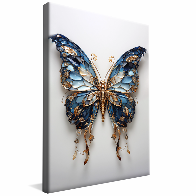 Blue Butterfly Abstract Gold V832 Canvas