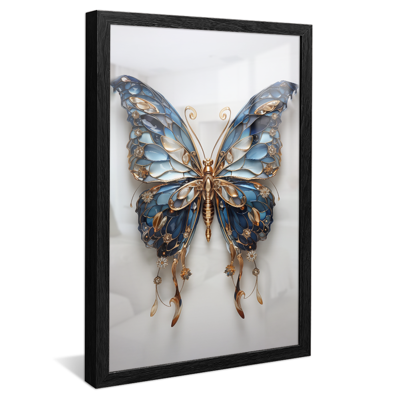 Blue Butterfly Abstract Gold V832 Canvas