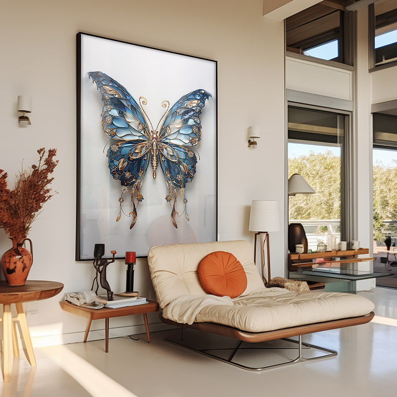 Blue Butterfly Abstract Gold V832 Canvas