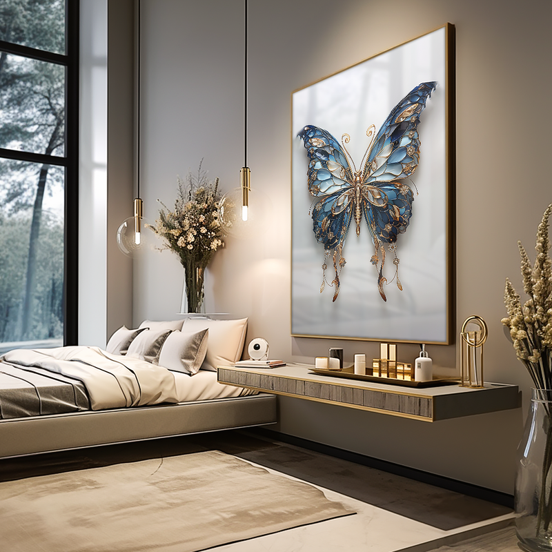 Blue Butterfly Abstract Gold V832 Canvas
