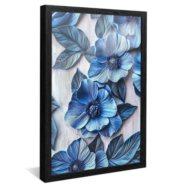 Blue Flower in Wood V2070 Canvas