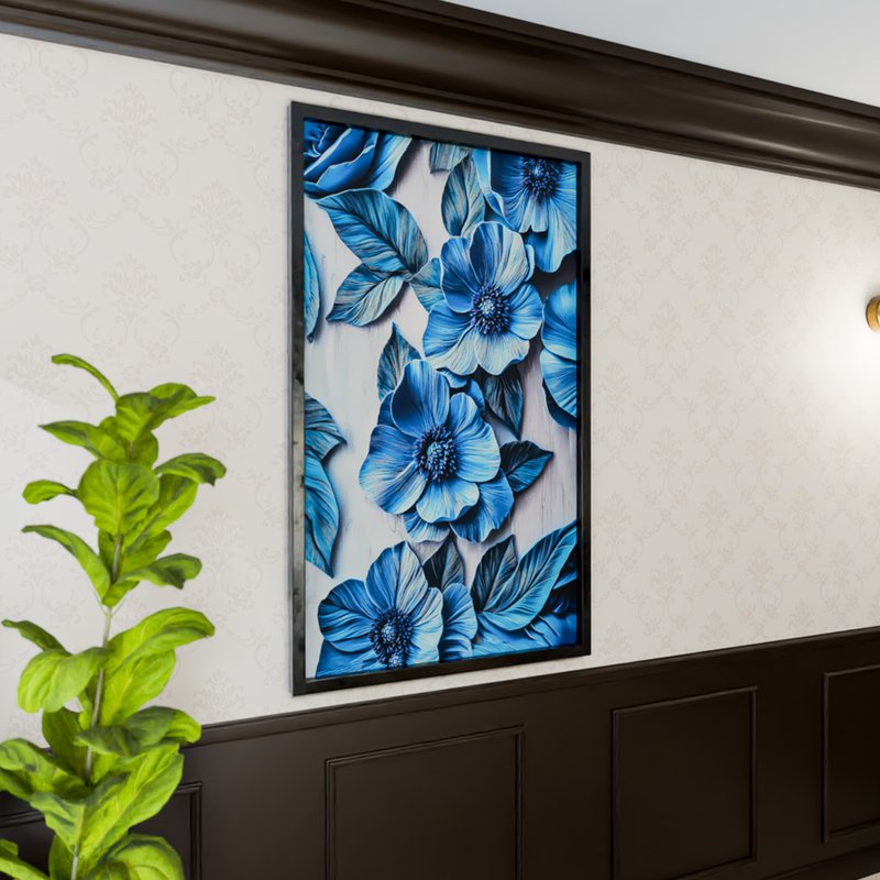 Blue Flower in Wood V2070 Canvas