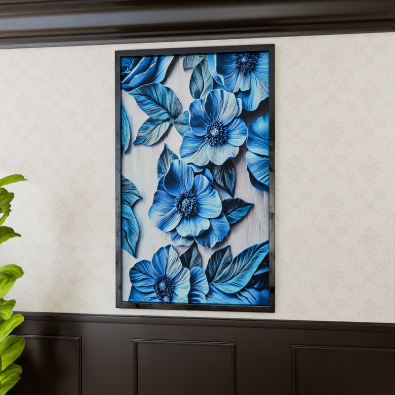 Blue Flower in Wood V2070 Canvas