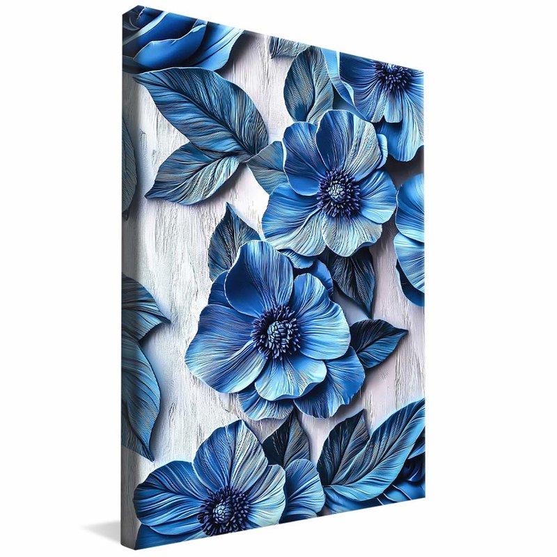 Blue Flower in Wood V2070 Canvas