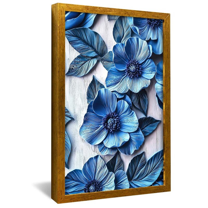 Blue Flower in Wood V2070 Canvas