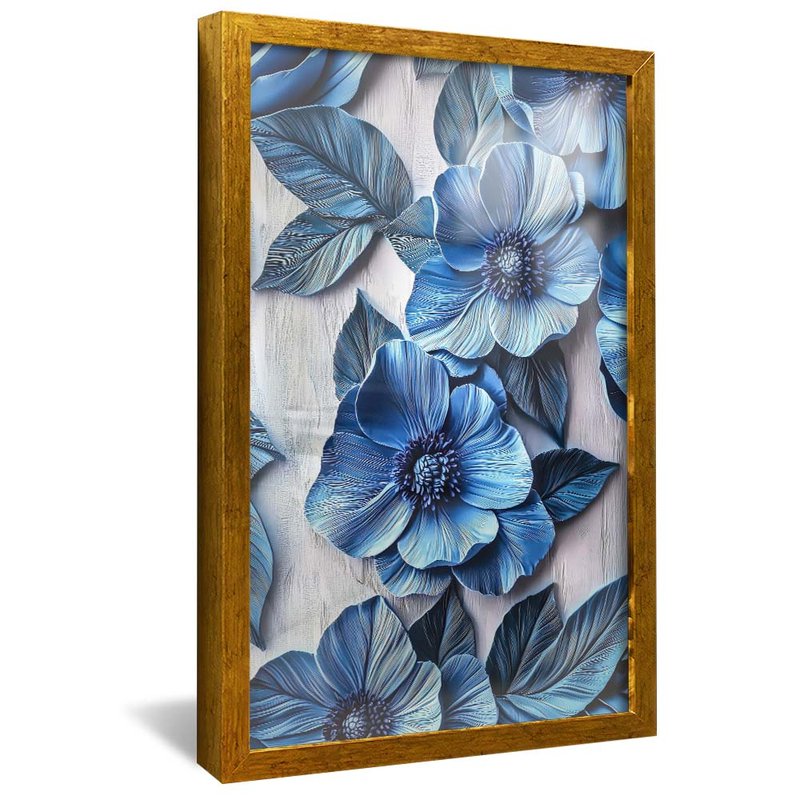 Blue Flower in Wood V2070 Canvas