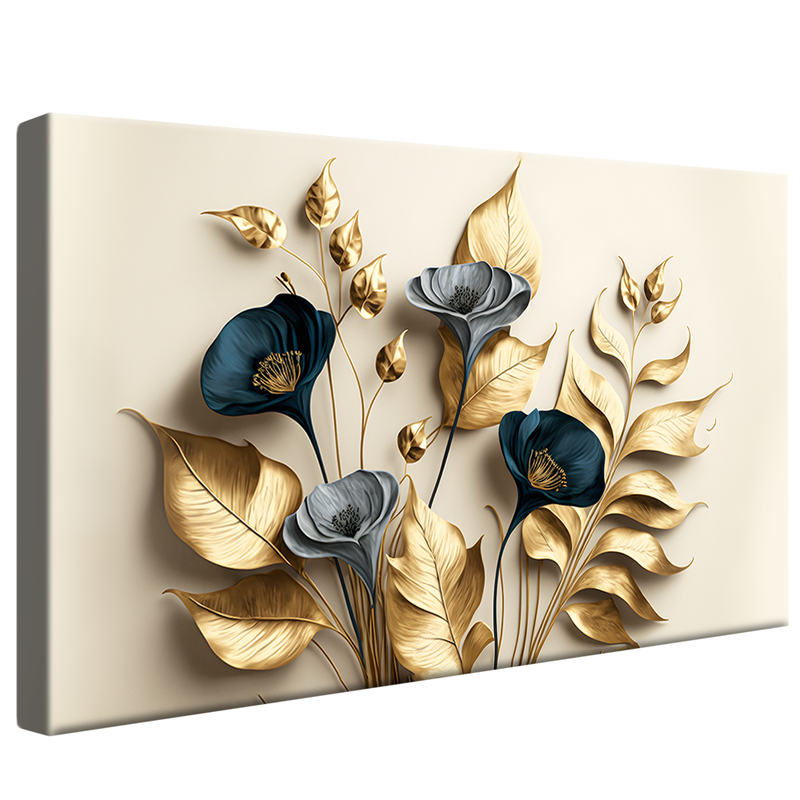 Blue and Gold Floral Elegant V1573 Canvas