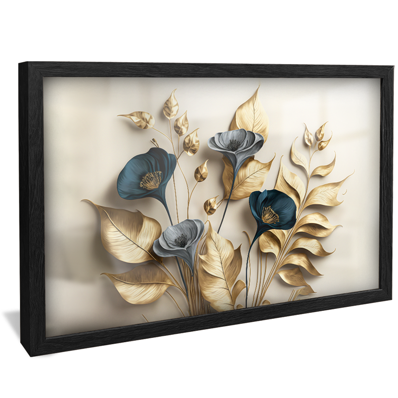 Blue and Gold Floral Elegant V1573 Canvas