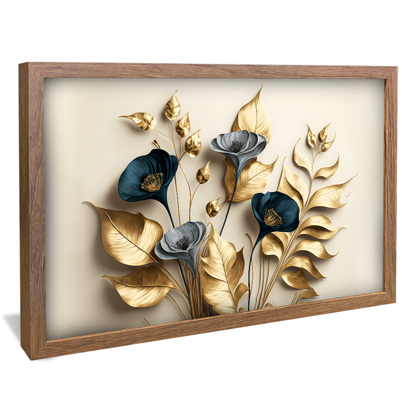 Blue and Gold Floral Elegant V1573 Canvas