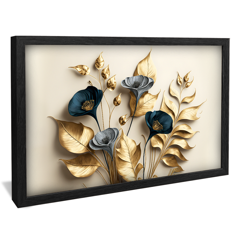 Blue and Gold Floral Elegant V1573 Canvas