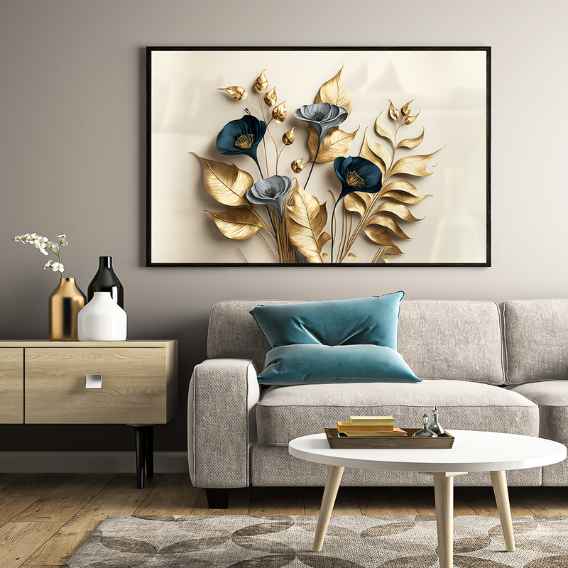 Blue and Gold Floral Elegant V1573 Canvas