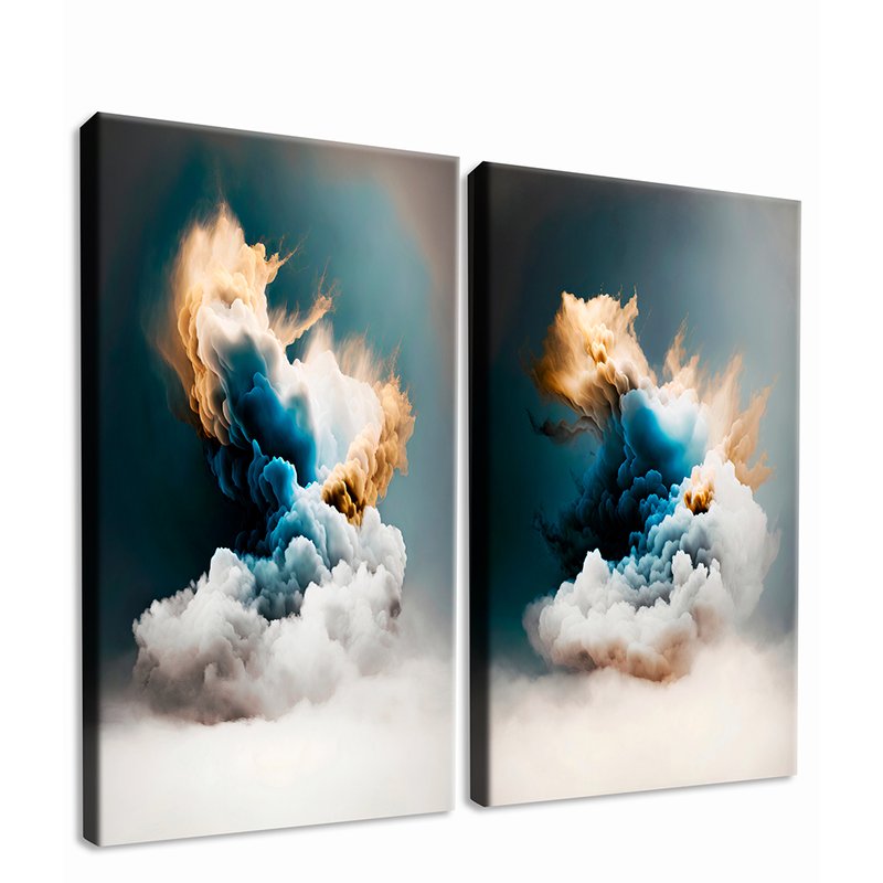 Blue and Gold Tones Clouds Kit with 2 Tables Canvas