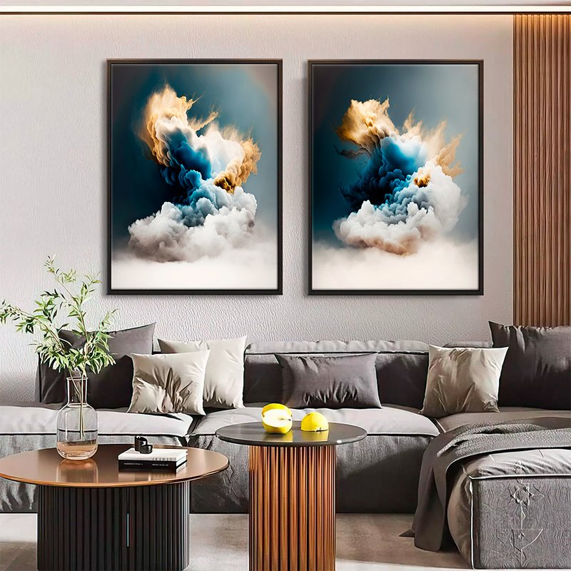 Blue and Gold Tones Clouds Kit with 2 Tables Canvas