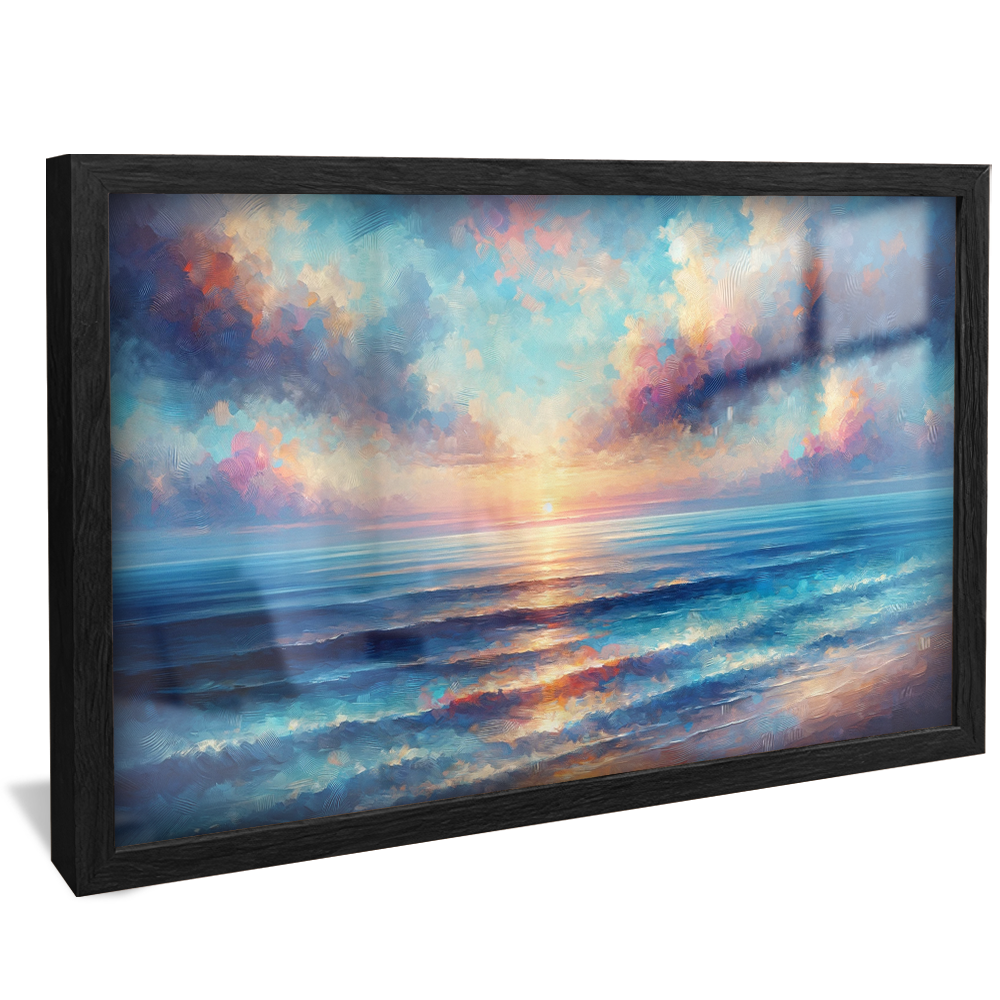 Brushstrokes Waves and Sunset V974 Canvas