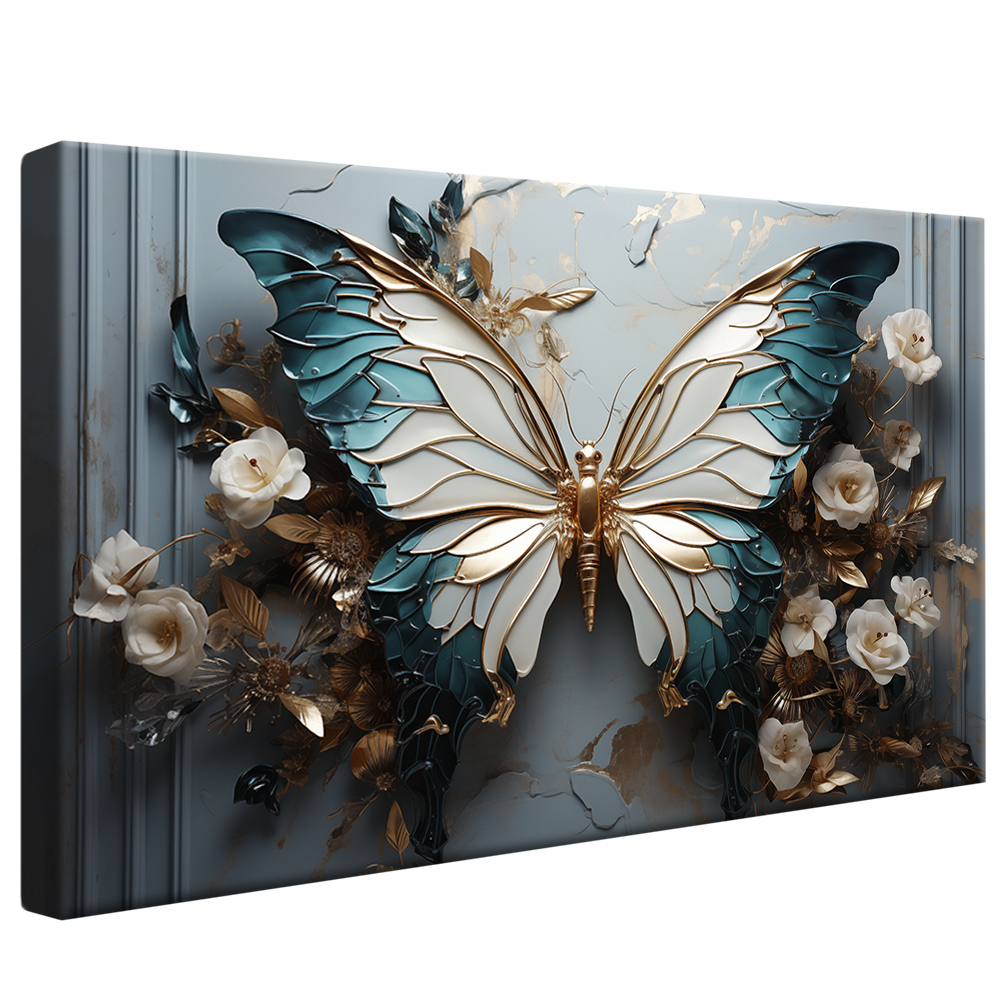 Butterfly and Abstract Flowers Canvas