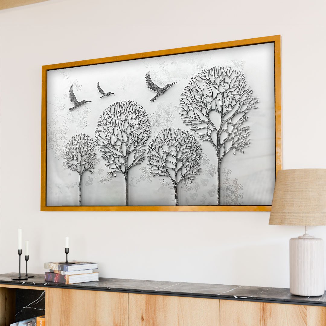 Chrome Trees and Birds Painting V2089 Canvas