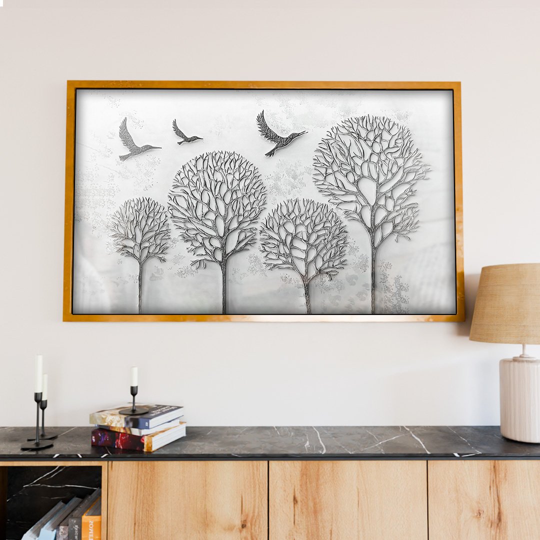 Chrome Trees and Birds Painting V2089 Canvas