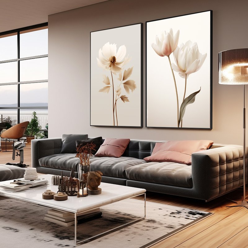 Clean Flowers with 2 Tables V14 Canvas