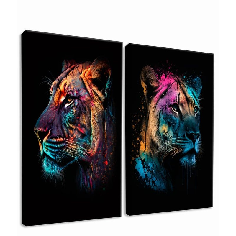 Colorful Lionesses Kit with 2 Tables Canvas