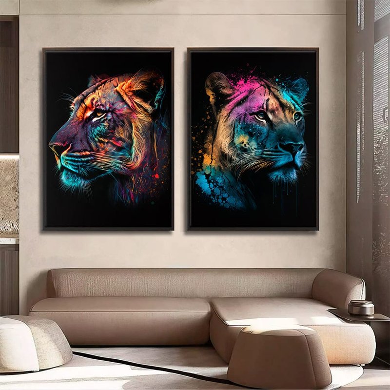 Colorful Lionesses Kit with 2 Tables Canvas