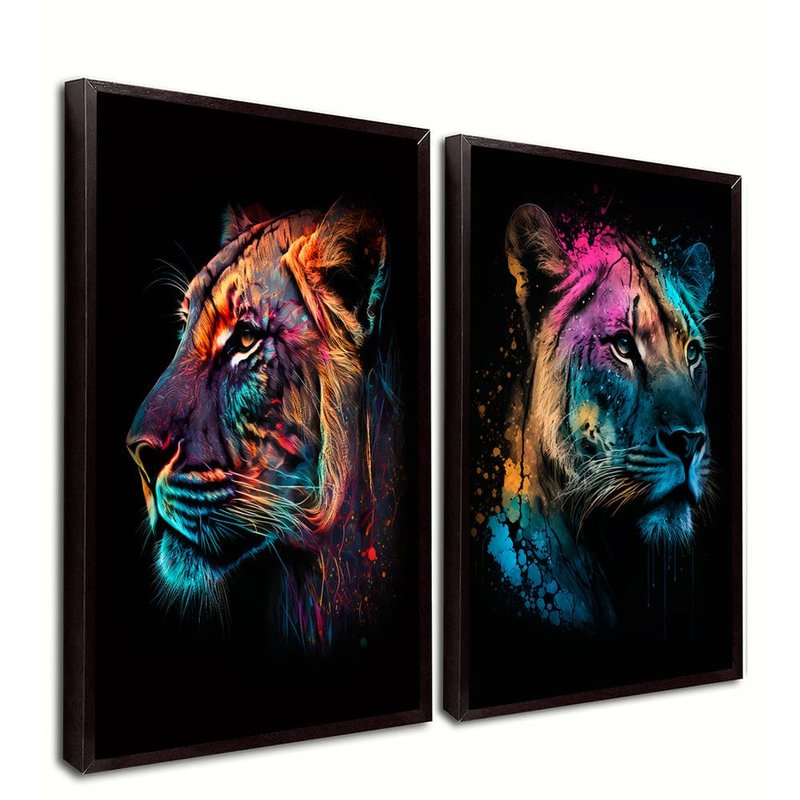 Colorful Lionesses Kit with 2 Tables Canvas