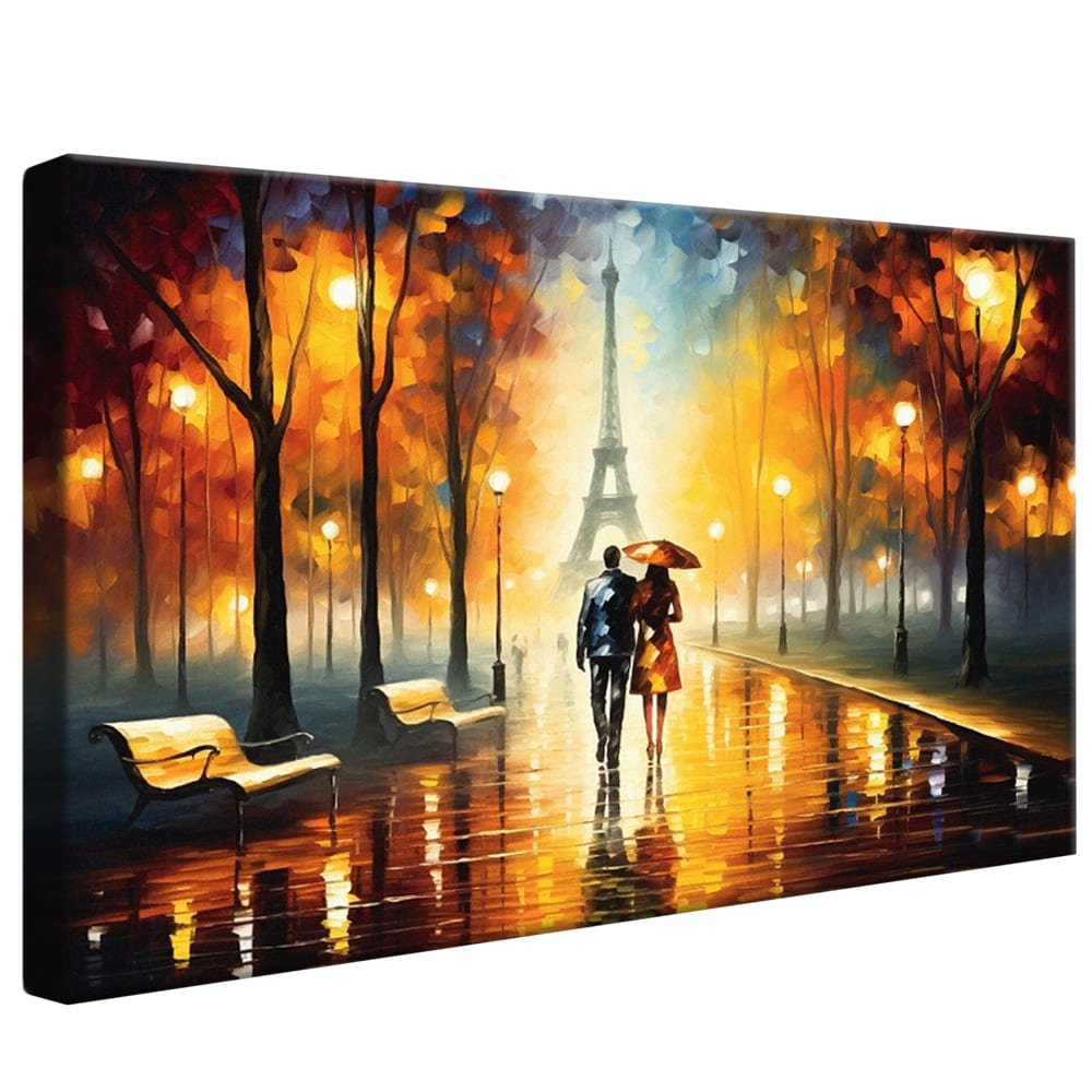 Couple Stroll Paris Painting Canvas