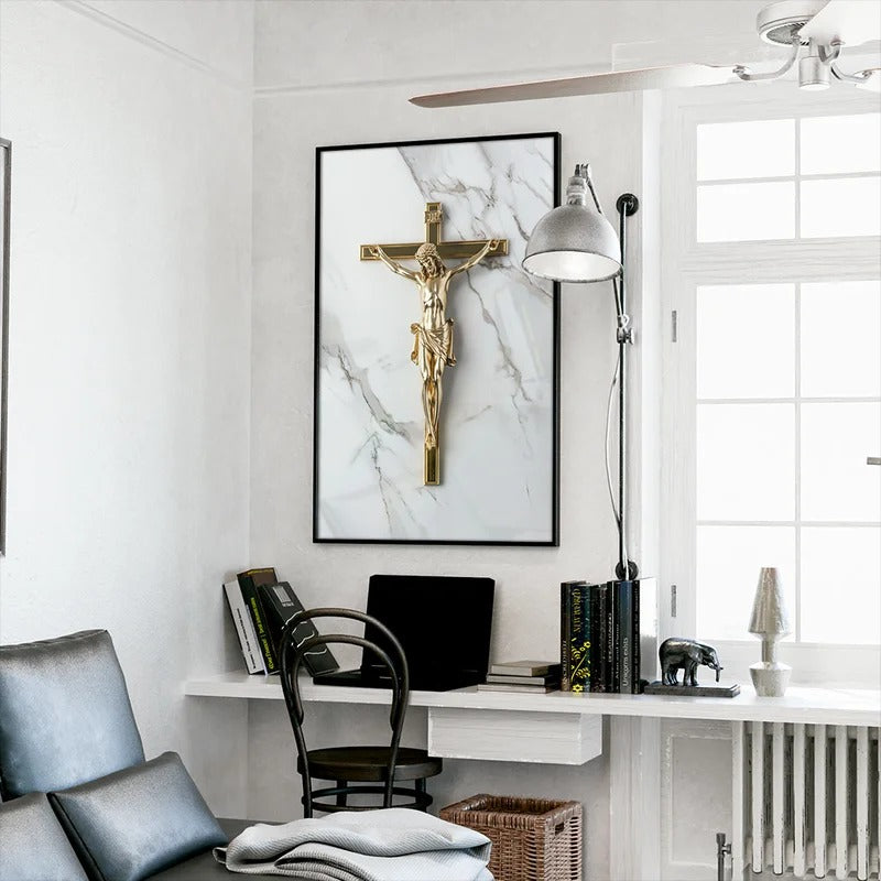 Crucifix Against Marble Decorative Canvas