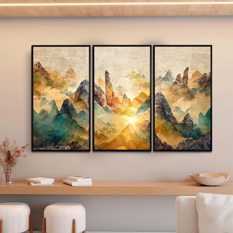 Dawn on the Mountains of 3 Screens Canvas