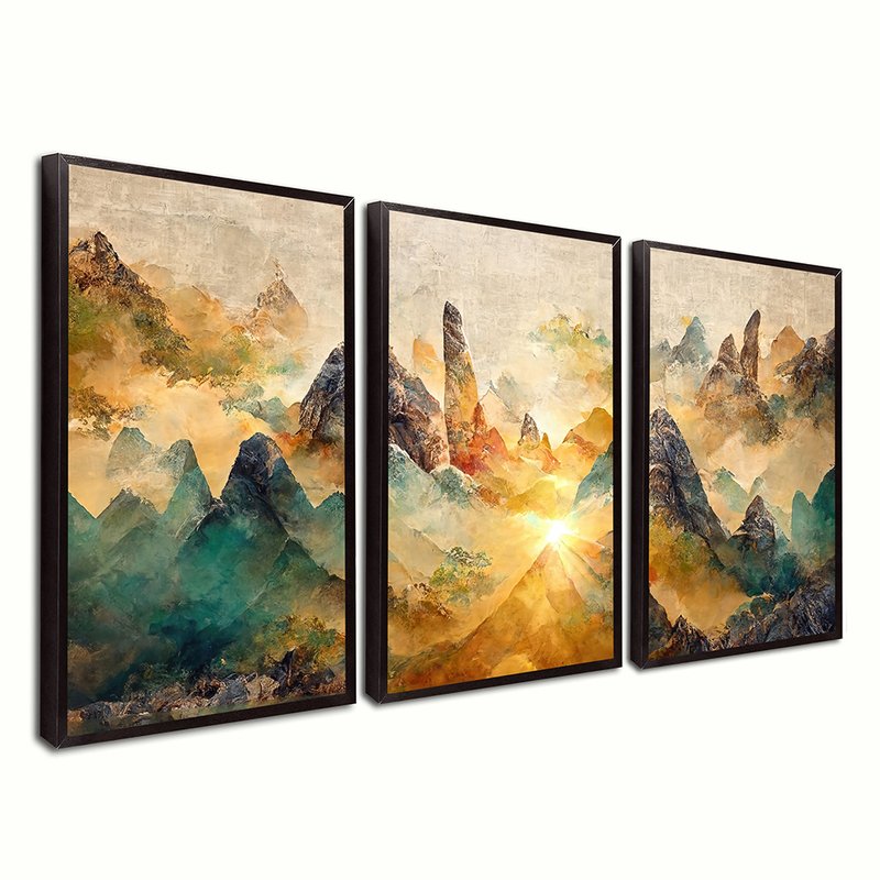 Dawn on the Mountains of 3 Screens Canvas