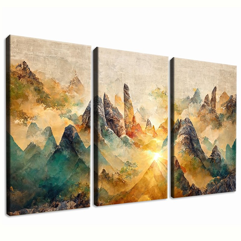 Dawn on the Mountains of 3 Screens Canvas