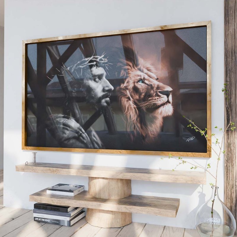 BASE 1 TELA HORIZONTAL - Decorative Canvas Jesus and Colorful Lion V1750