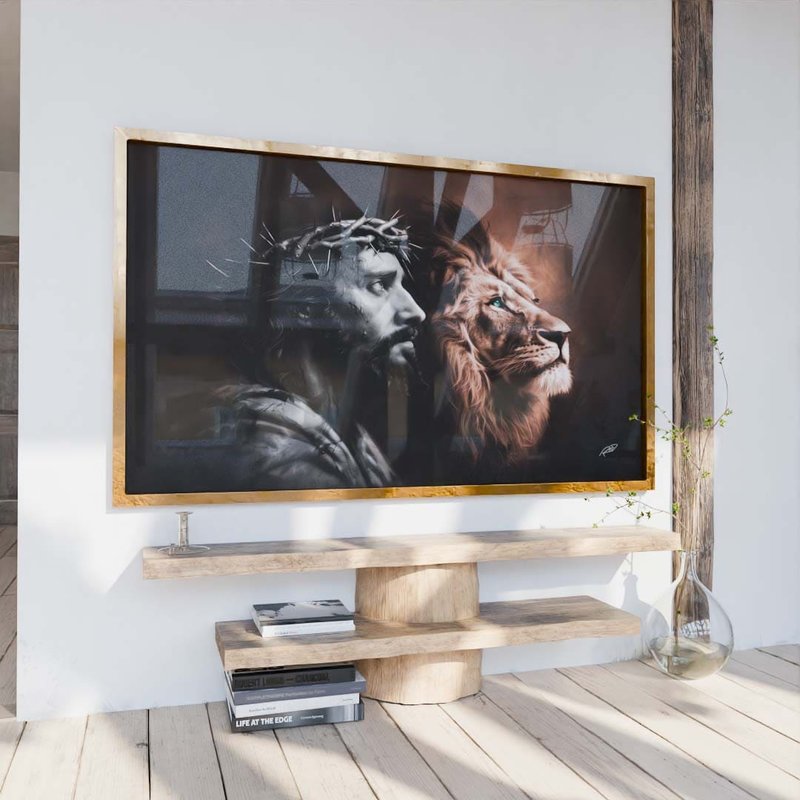 BASE 1 TELA HORIZONTAL - Decorative Canvas Jesus and Colorful Lion V1750