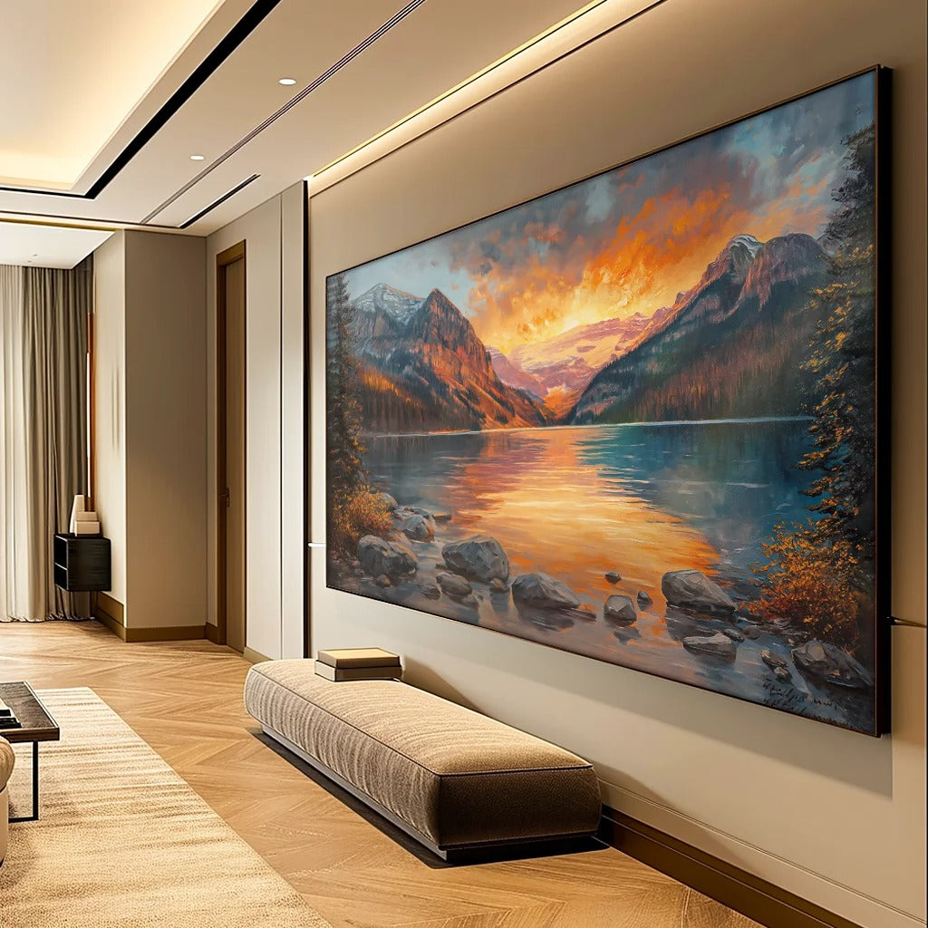 Decorative Canvas Lake and Mountains Painting V1287