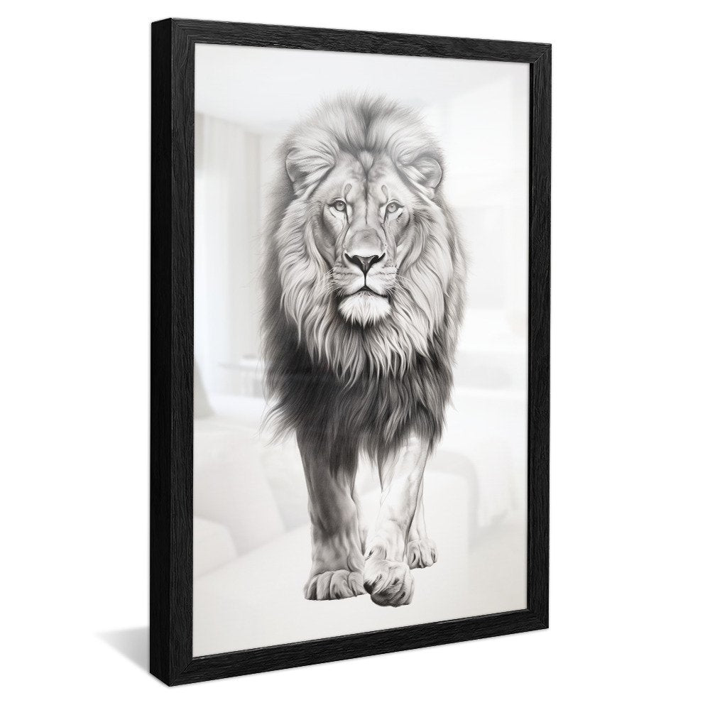 Drawing of Lion Walking V982 Canvas