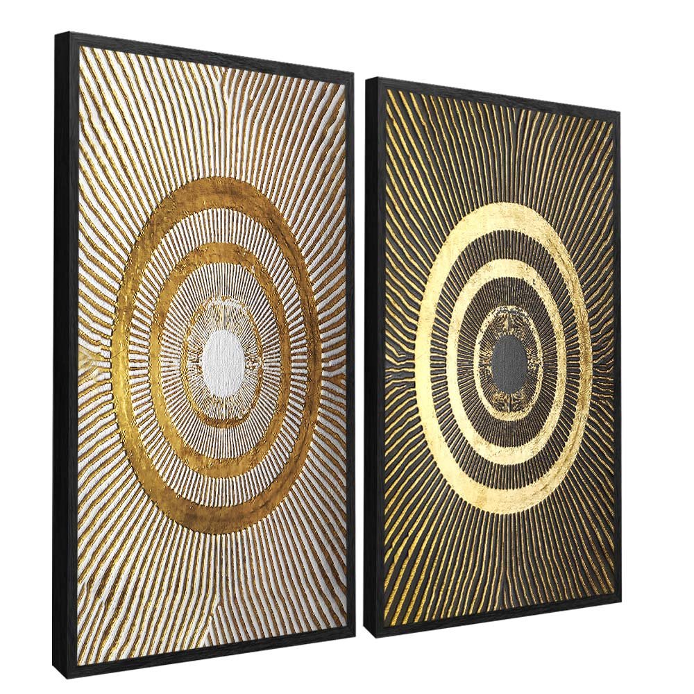 Duo Abstract Golden Circles Canvas