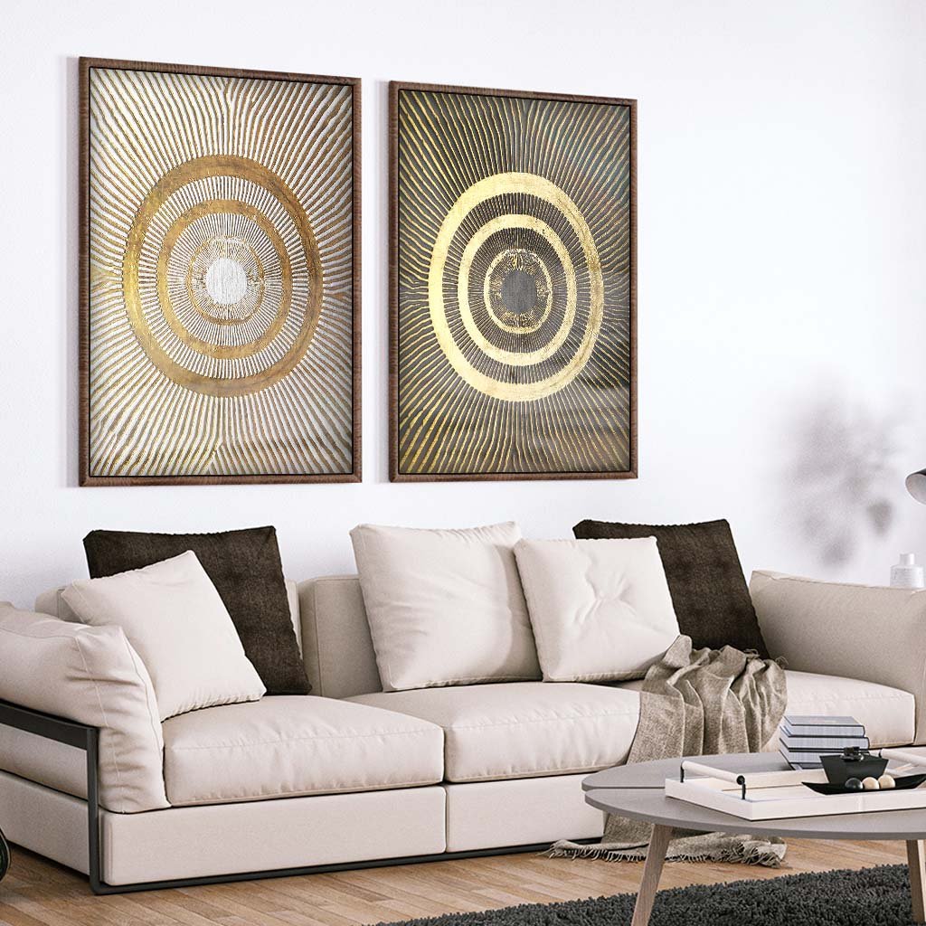 Duo Abstract Golden Circles Canvas