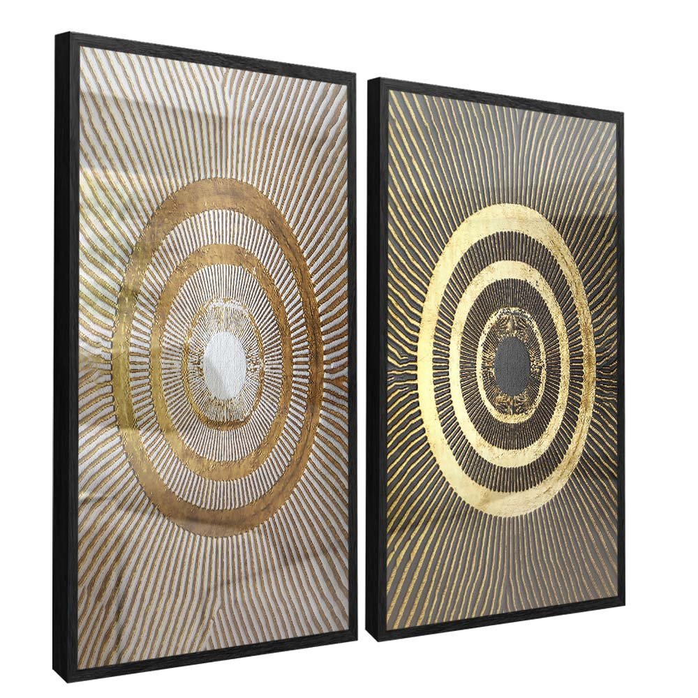 Duo Abstract Golden Circles Canvas