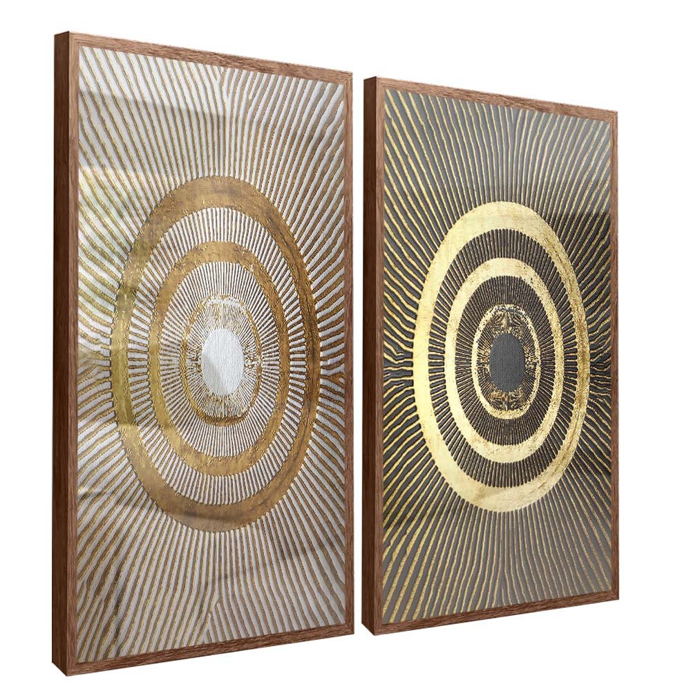 Duo Abstract Golden Circles Canvas