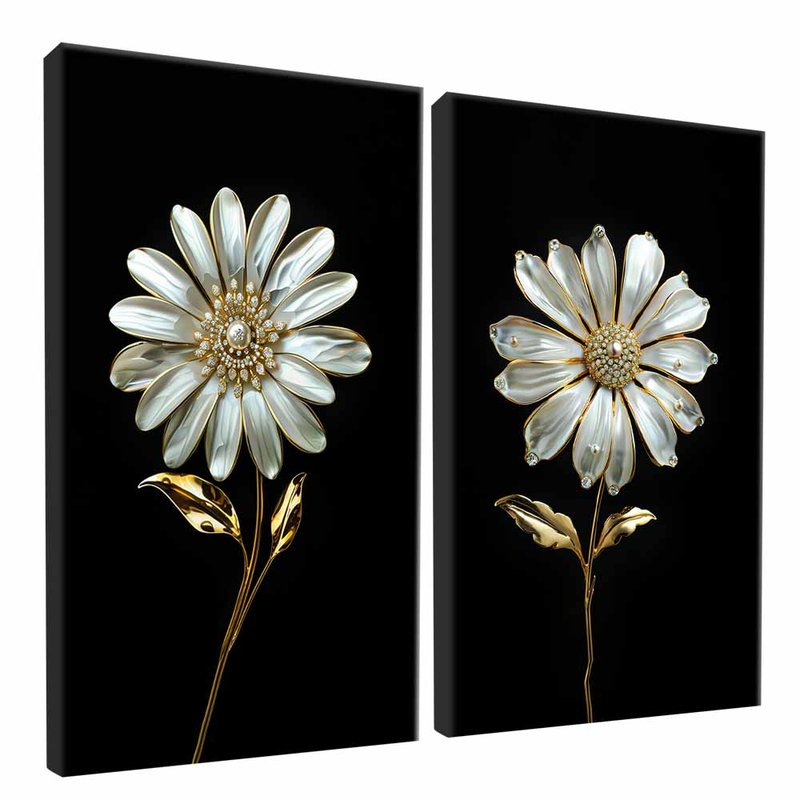 Duo Daisies In Gold Canvas V1612