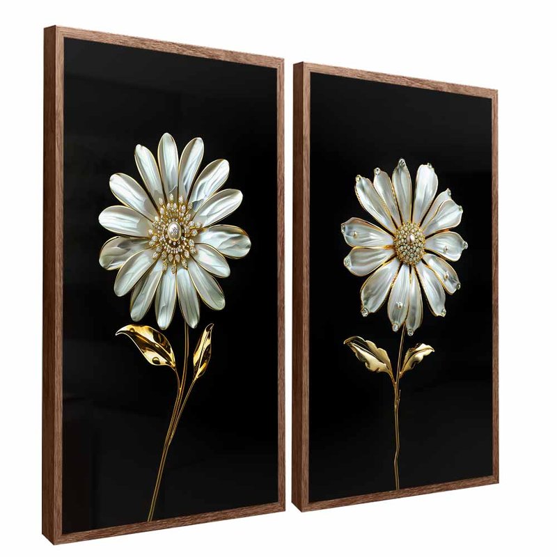 Duo Daisies In Gold Canvas V1612