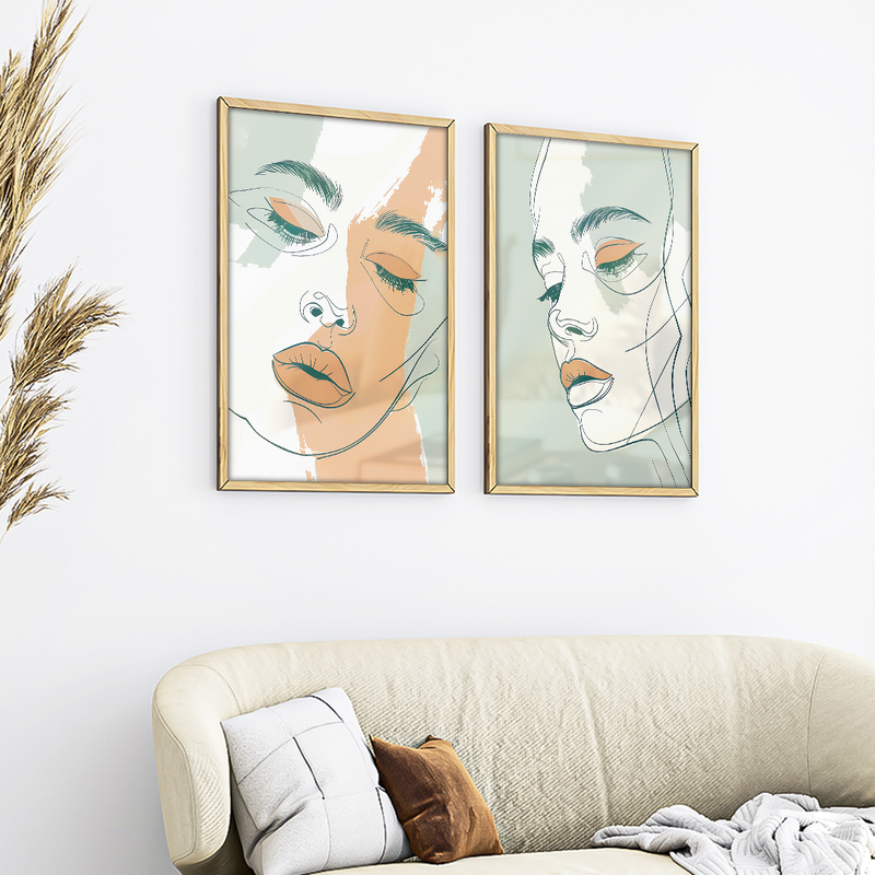 Duo Face Woman In Lines Canvas V1557