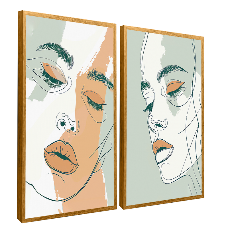 Duo Face Woman In Lines Canvas V1557