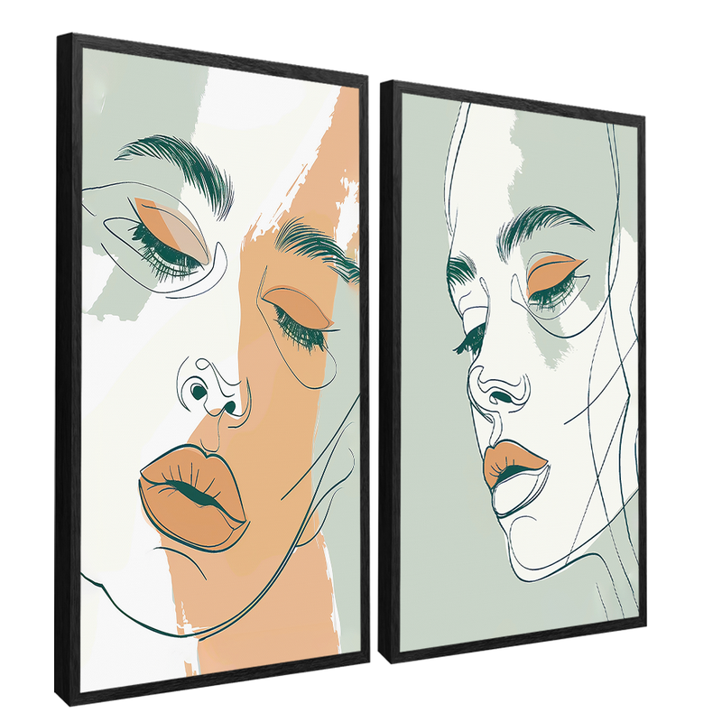 Duo Face Woman In Lines Canvas V1557