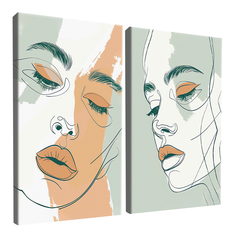 Duo Face Woman In Lines Canvas V1557