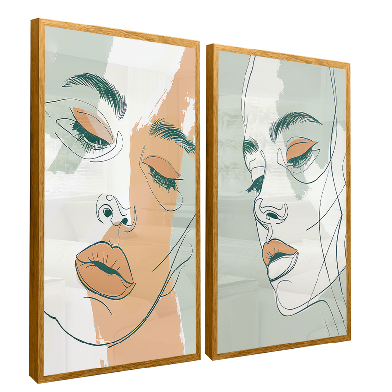 Duo Face Woman In Lines Canvas V1557