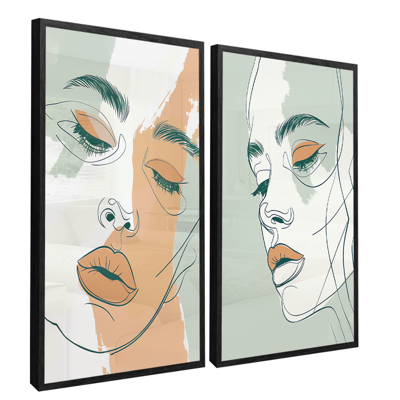 Duo Face Woman In Lines Canvas V1557