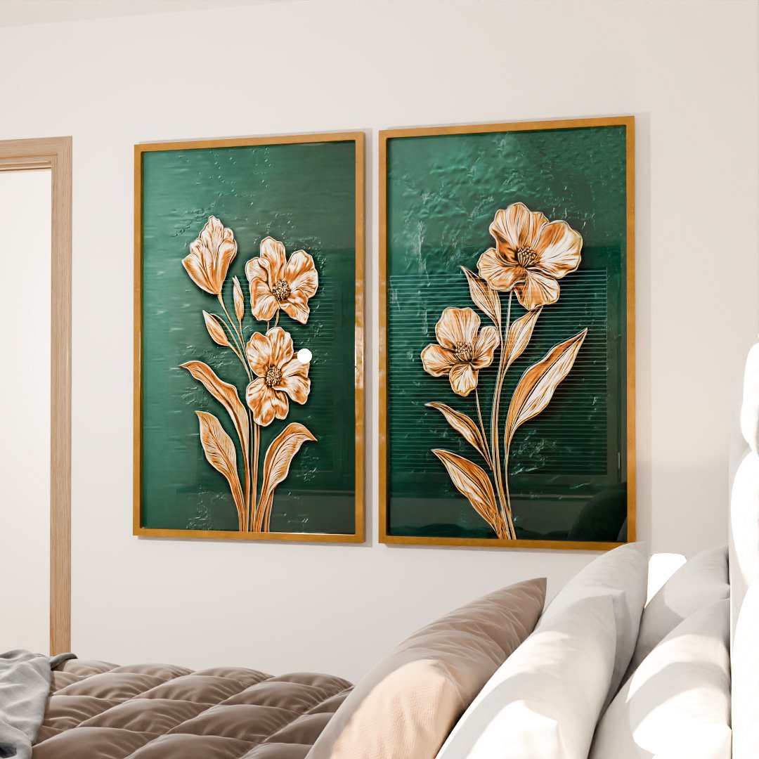 Duo Gold Floral on Green Pasture V2090 Canvas