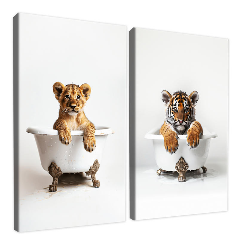 Lion And Tiger In The Bathtub Canvas V1534