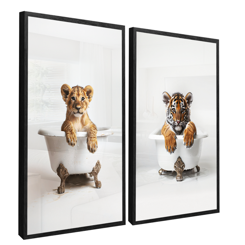 Lion And Tiger In The Bathtub Canvas V1534