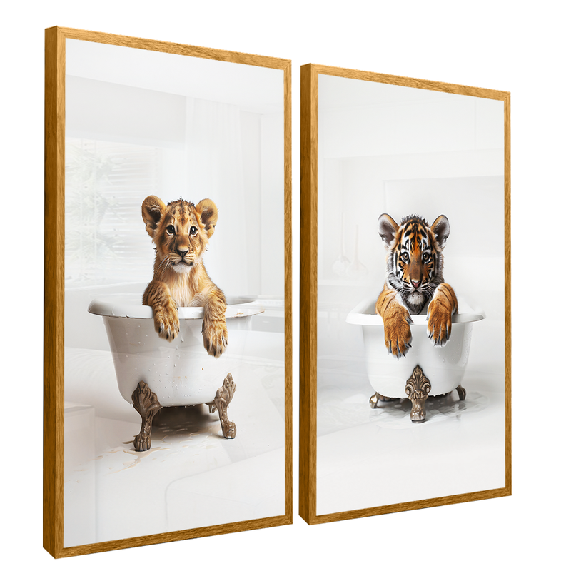 Lion And Tiger In The Bathtub Canvas V1534